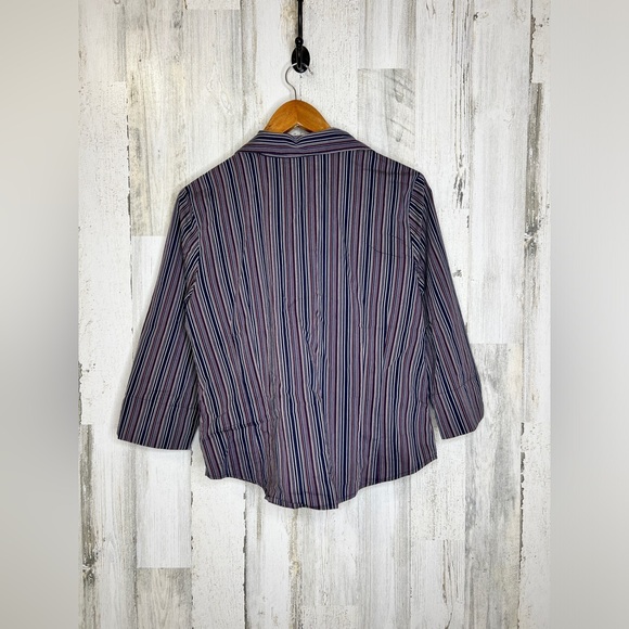 Hillard & Hanson Women's Striped Button Front Top Grey Red Size Large - Picture 2 of 11